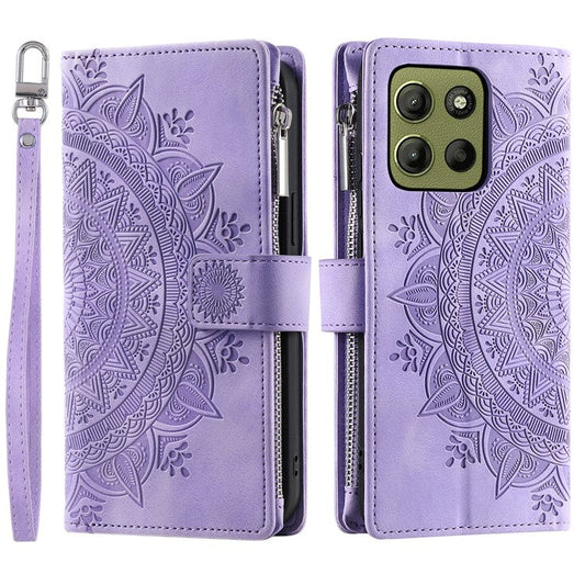 Style 006 For Motorola Moto G15 4G Wallet Case PU Leather Phone Cover Mandala Flower Pattern - Purple