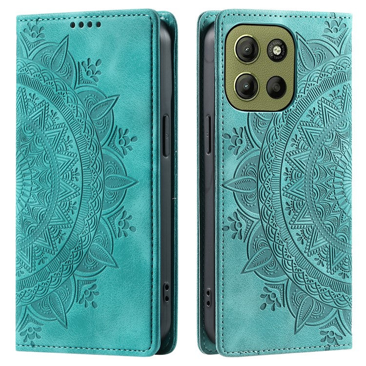 Style-010 For Motorola Moto G15 4G Case Magnetic Closing Leather Phone Cover Pattern Imprinted - Mint Green