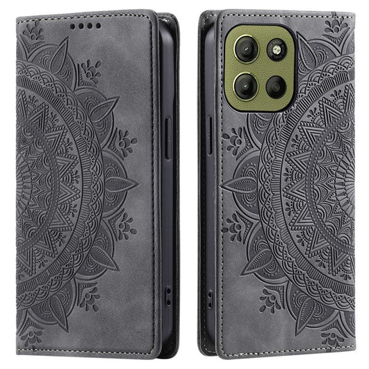 Style-010 For Motorola Moto G15 4G Case Magnetic Closing Leather Phone Cover Pattern Imprinted - Grey
