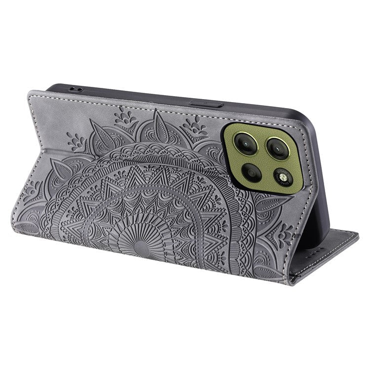 Style-010 For Motorola Moto G15 4G Case Magnetic Closing Leather Phone Cover Pattern Imprinted - Grey