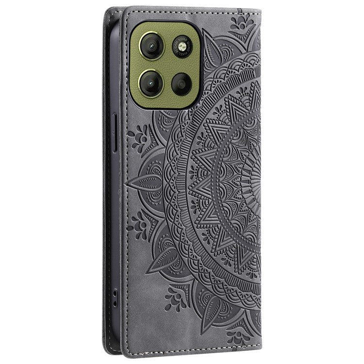 Style-010 For Motorola Moto G15 4G Case Magnetic Closing Leather Phone Cover Pattern Imprinted - Grey