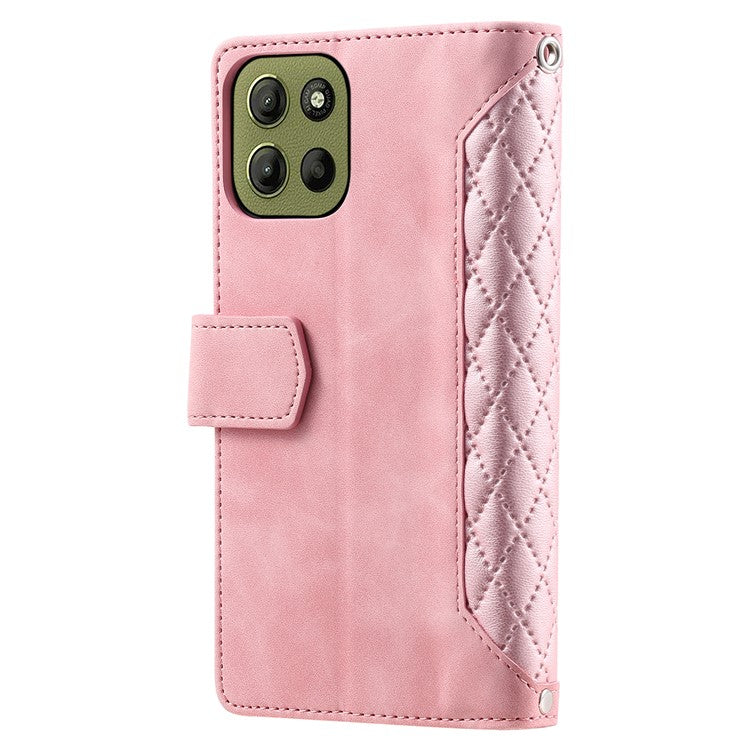 Style 005 For Motorola Moto G15 4G Wallet Case Rhombus Stitching Line PU Leather Phone Cover - Rose Gold
