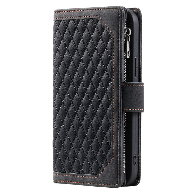 Style 005 For Motorola Moto G15 4G Wallet Case Rhombus Stitching Line PU Leather Phone Cover - Black