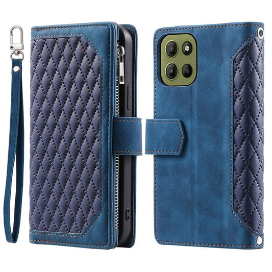 Style 005 For Motorola Moto G15 4G Wallet Case Rhombus Stitching Line PU Leather Phone Cover - Blue