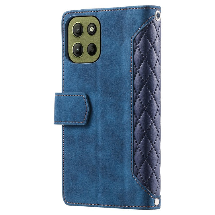 Style 005 For Motorola Moto G15 4G Wallet Case Rhombus Stitching Line PU Leather Phone Cover - Blue