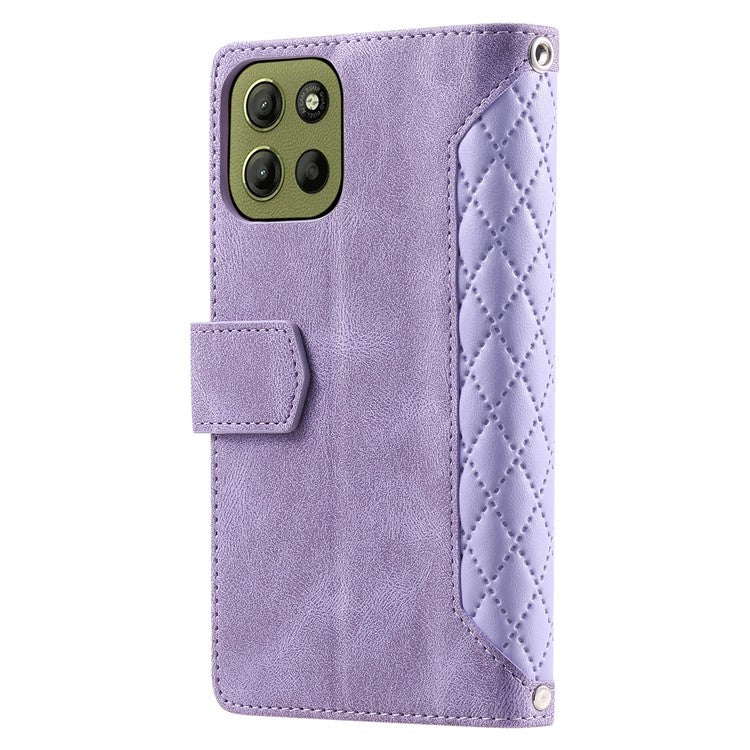 Style 005 For Motorola Moto G15 4G Wallet Case Rhombus Stitching Line PU Leather Phone Cover - Purple
