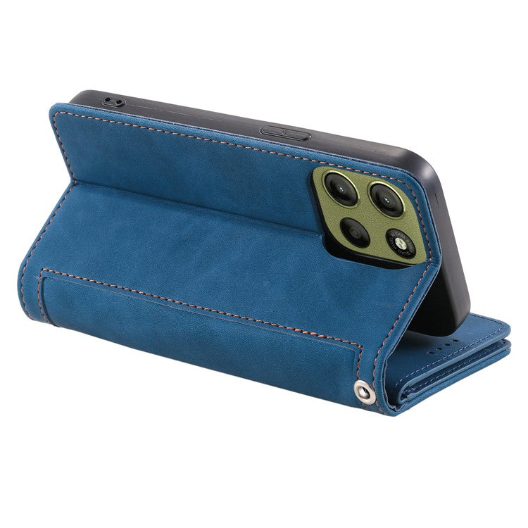 For Motorola Moto G15 4G Case PU Leather Phone Cover with Zipper Wallet 9 Card Slots - Blue