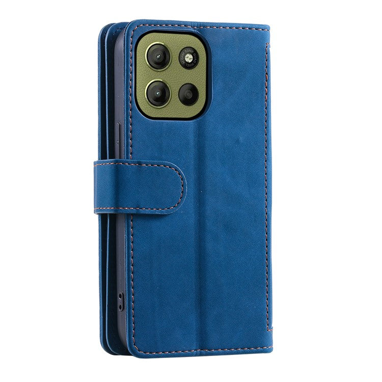 For Motorola Moto G15 4G Case PU Leather Phone Cover with Zipper Wallet 9 Card Slots - Blue