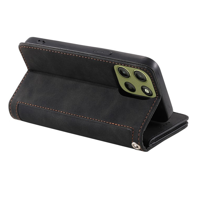 For Motorola Moto G15 4G Case PU Leather Phone Cover with Zipper Wallet 9 Card Slots - Black