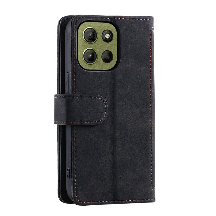 For Motorola Moto G15 4G Case PU Leather Phone Cover with Zipper Wallet 9 Card Slots - Black