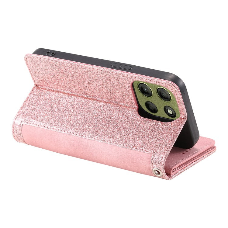 For Motorola Moto G15 4G Case PU Leather Phone Cover with Zipper Wallet 9 Card Slots - Rose Gold