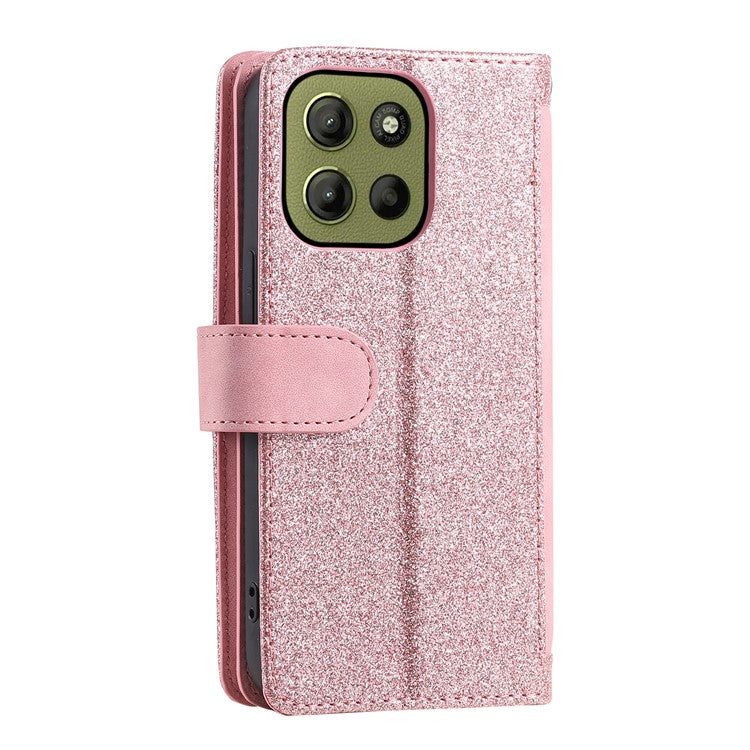 For Motorola Moto G15 4G Case PU Leather Phone Cover with Zipper Wallet 9 Card Slots - Rose Gold