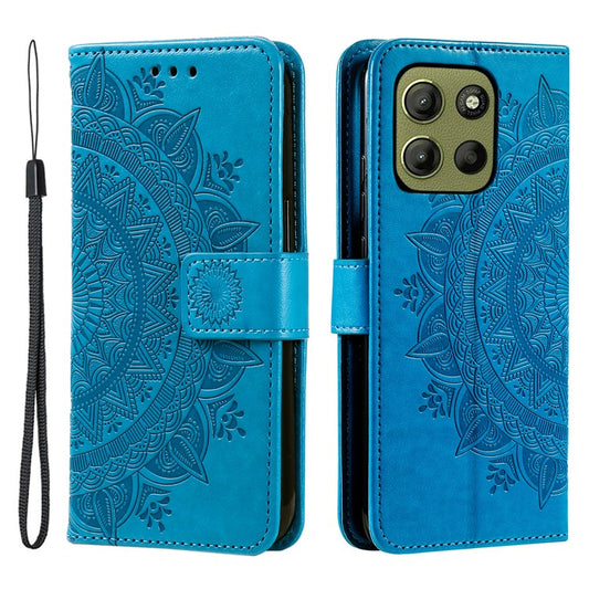 For Motorola Moto G15 4G Case Imprinted Totem PU Leather Wallet Stand Phone Cover - Blue