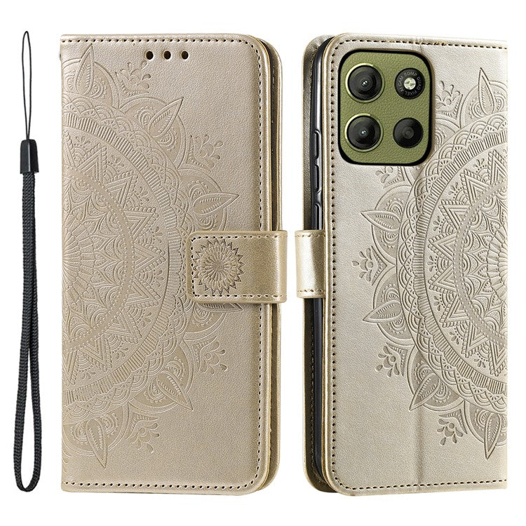 For Motorola Moto G15 4G Case Imprinted Totem PU Leather Wallet Stand Phone Cover - Gold
