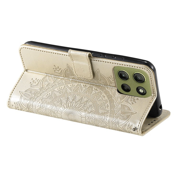 For Motorola Moto G15 4G Case Imprinted Totem PU Leather Wallet Stand Phone Cover - Gold