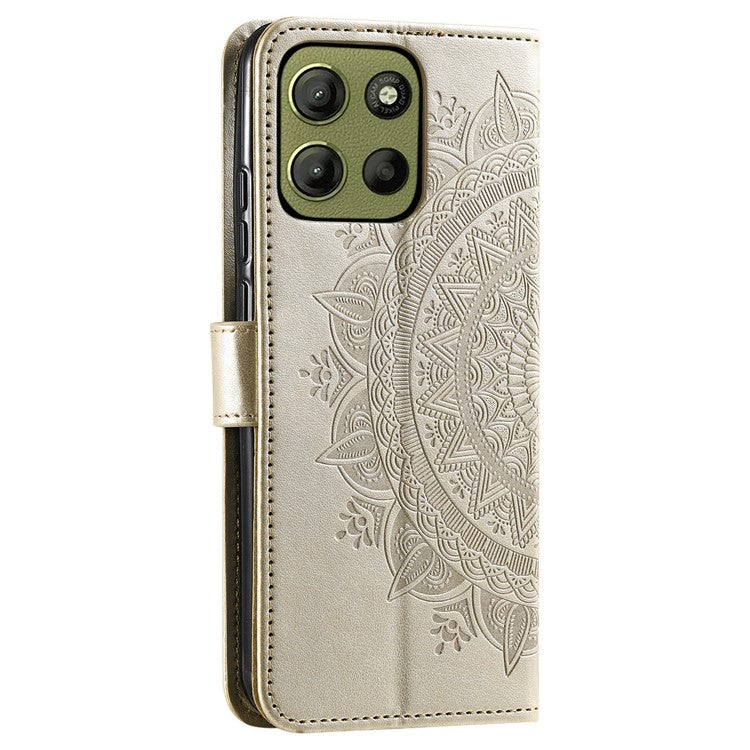 For Motorola Moto G15 4G Case Imprinted Totem PU Leather Wallet Stand Phone Cover - Gold
