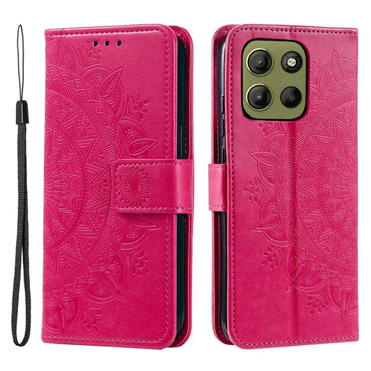 For Motorola Moto G15 4G Case Imprinted Totem PU Leather Wallet Stand Phone Cover - Rose