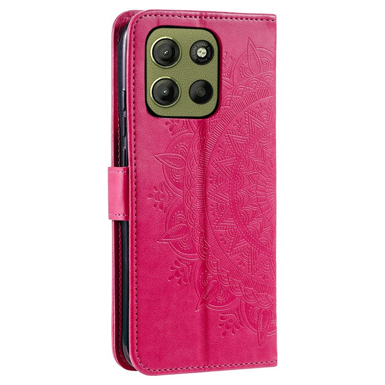 For Motorola Moto G15 4G Case Imprinted Totem PU Leather Wallet Stand Phone Cover - Rose