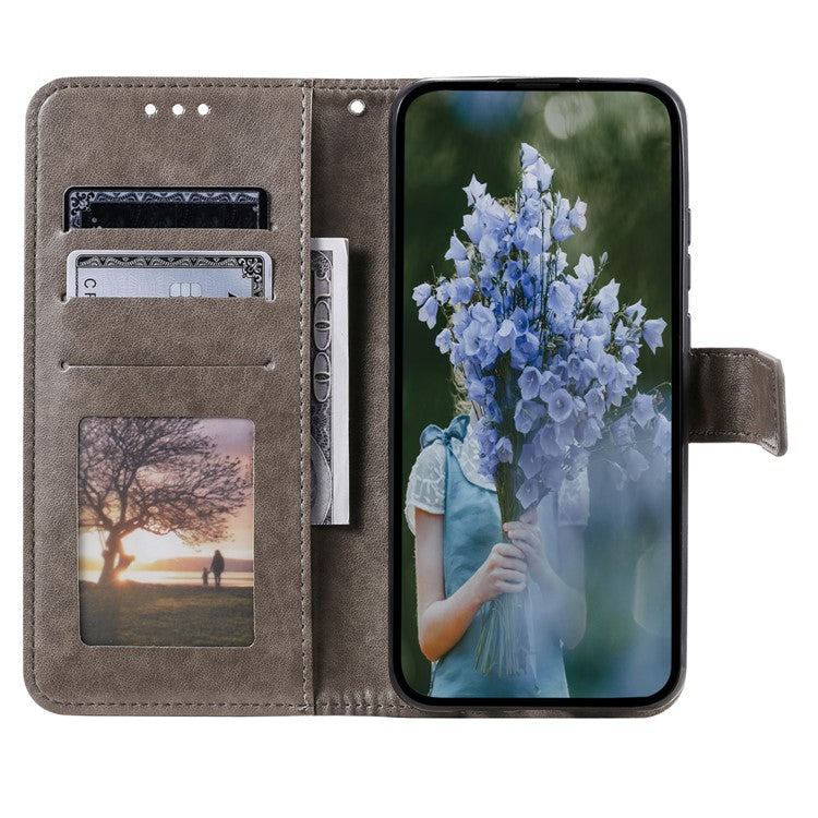 For Motorola Moto G15 4G Case Imprinted Totem PU Leather Wallet Stand Phone Cover - Grey