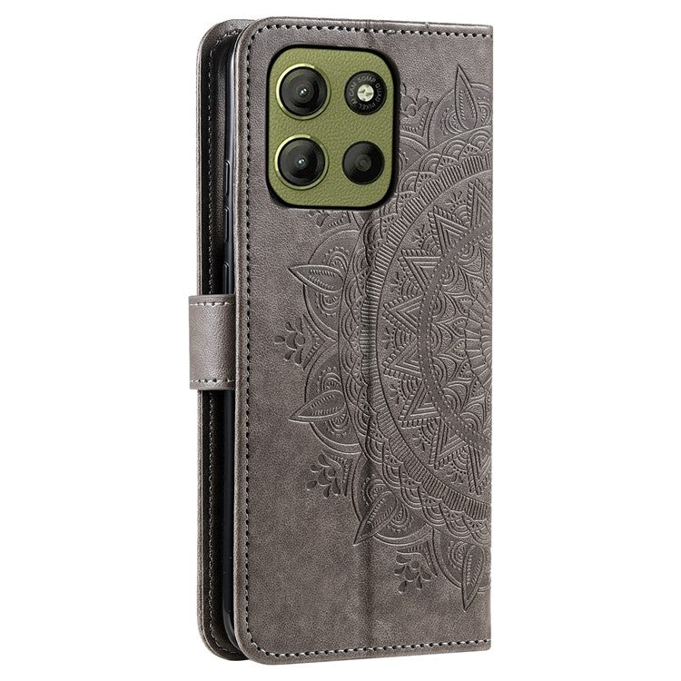 For Motorola Moto G15 4G Case Imprinted Totem PU Leather Wallet Stand Phone Cover - Grey