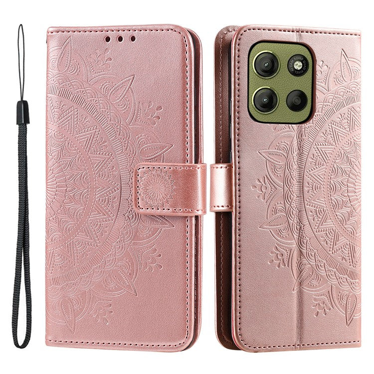 For Motorola Moto G15 4G Case Imprinted Totem PU Leather Wallet Stand Phone Cover - Rose Gold