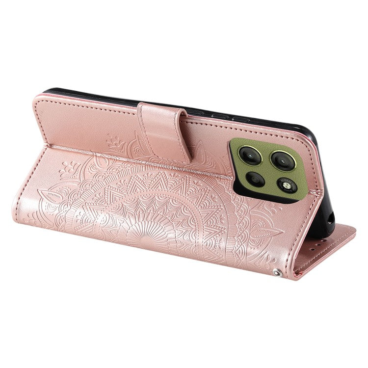 For Motorola Moto G15 4G Case Imprinted Totem PU Leather Wallet Stand Phone Cover - Rose Gold