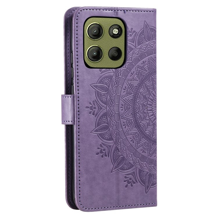 For Motorola Moto G15 4G Case Imprinted Totem PU Leather Wallet Stand Phone Cover - Purple