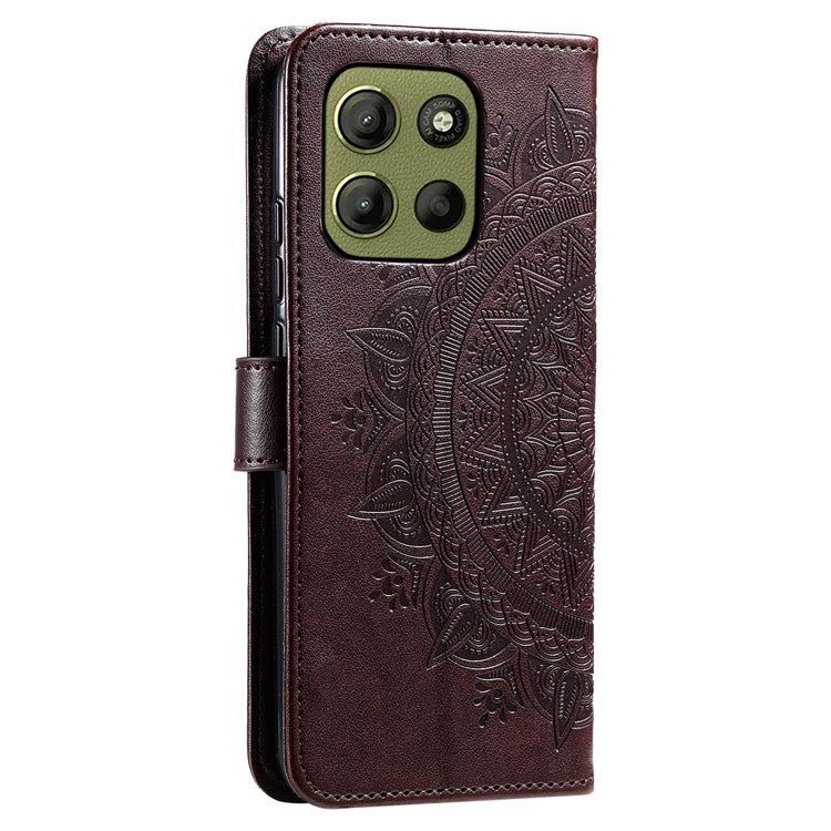 For Motorola Moto G15 4G Case Imprinted Totem PU Leather Wallet Stand Phone Cover - Brown