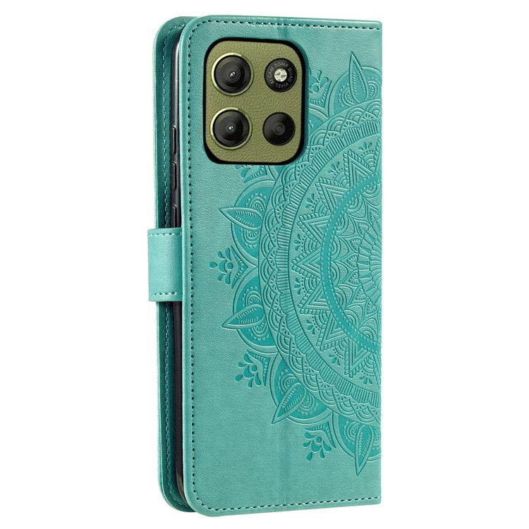 For Motorola Moto G15 4G Case Imprinted Totem PU Leather Wallet Stand Phone Cover - Mint Green