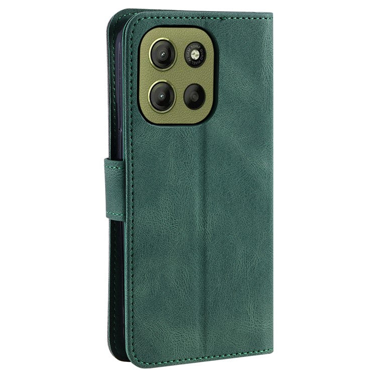 For Motorola Moto G15 4G Leather Case Splicing Stitching Wallet Stand Phone Cover with Strap - Green