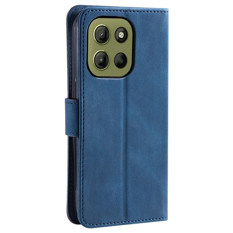 For Motorola Moto G15 4G Leather Case Splicing Stitching Wallet Stand Phone Cover with Strap - Blue