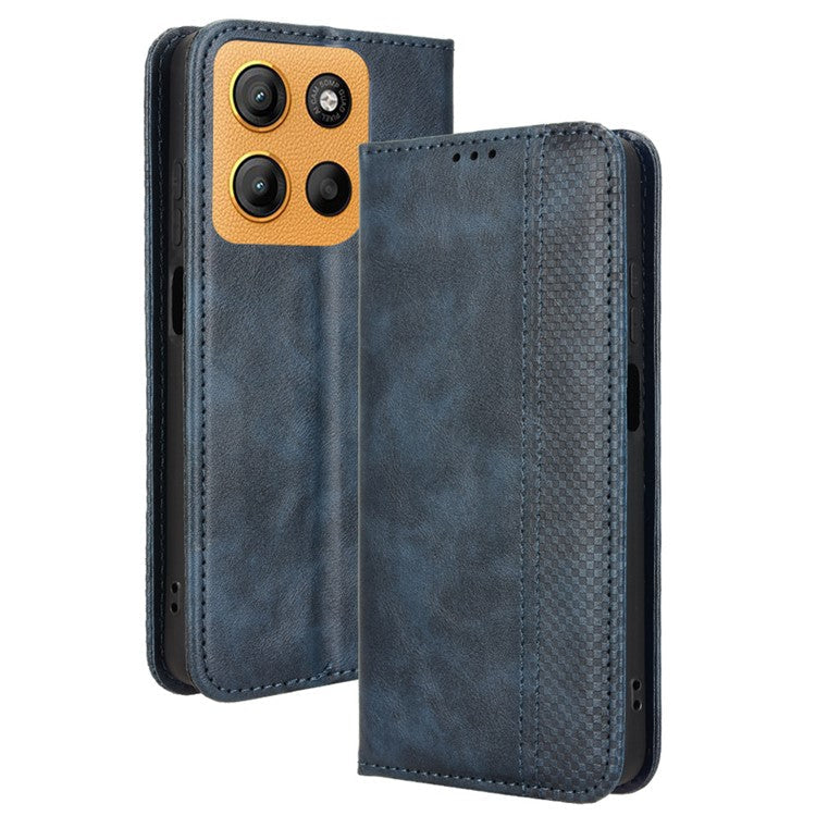 For Motorola Moto G15 4G / G15 Power 4G Leather Case Wallet Stand Retro Texture Phone Cover - Blue