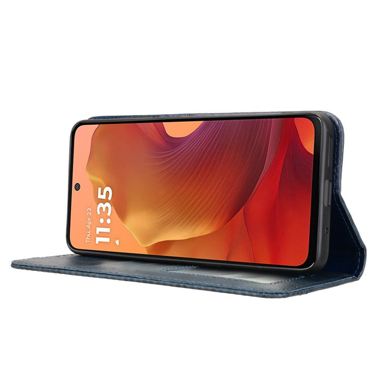 For Motorola Moto G15 4G / G15 Power 4G Leather Case Wallet Stand Retro Texture Phone Cover - Blue