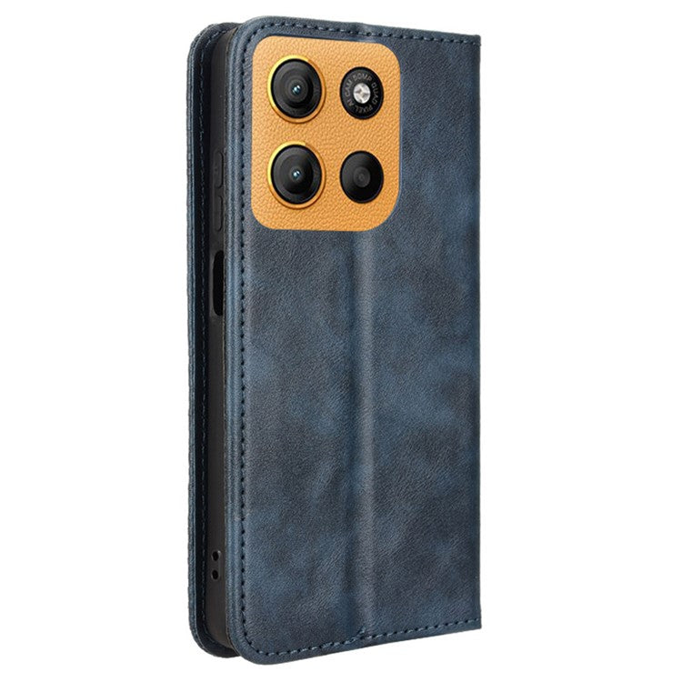For Motorola Moto G15 4G / G15 Power 4G Leather Case Wallet Stand Retro Texture Phone Cover - Blue