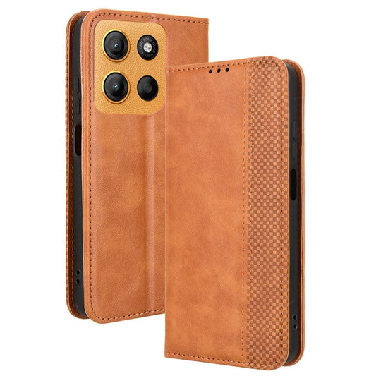 For Motorola Moto G15 4G / G15 Power 4G Leather Case Wallet Stand Retro Texture Phone Cover - Brown