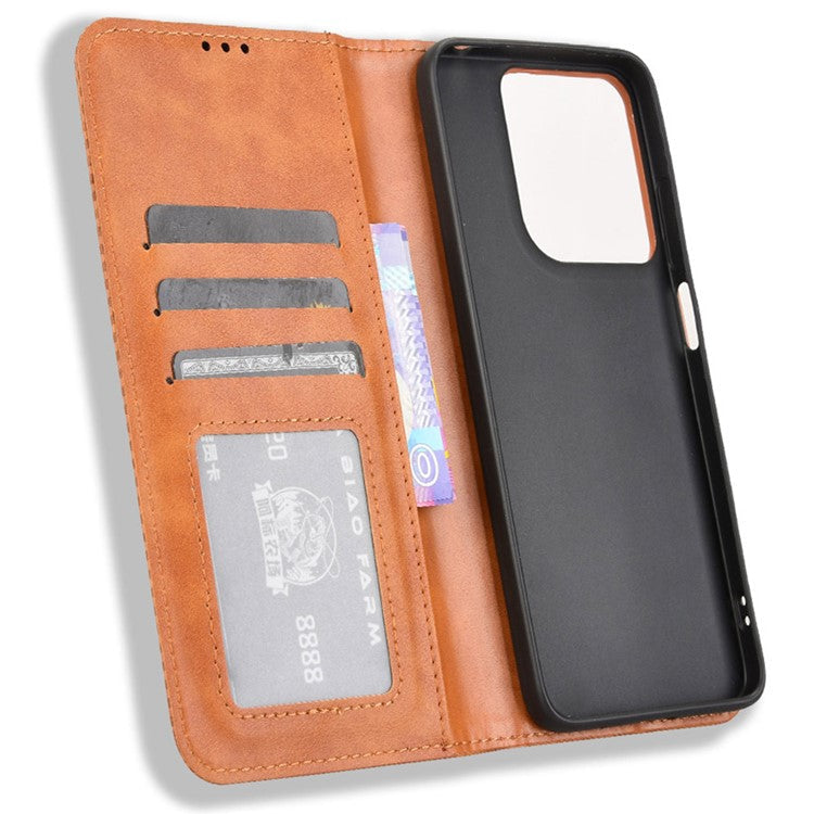 For Motorola Moto G15 4G / G15 Power 4G Leather Case Wallet Stand Retro Texture Phone Cover - Brown