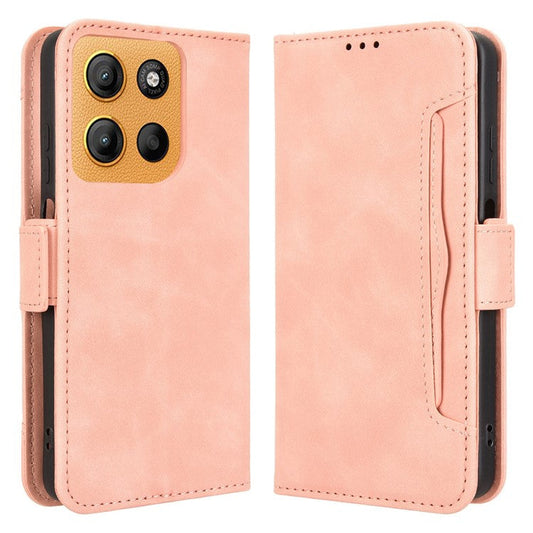 For Motorola Moto G15 4G / G15 Power 4G Leather Case Phone Wallet Cover with Multiple Card Slots - Pink