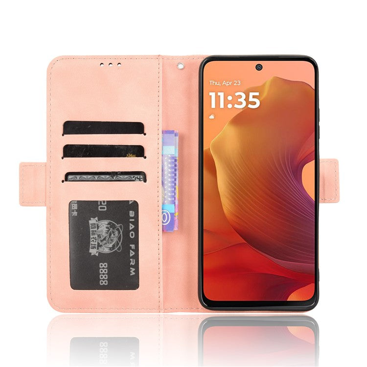 For Motorola Moto G15 4G / G15 Power 4G Leather Case Phone Wallet Cover with Multiple Card Slots - Pink