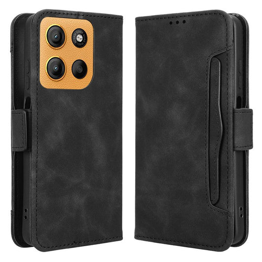 For Motorola Moto G15 4G / G15 Power 4G Leather Case Phone Wallet Cover with Multiple Card Slots - Black