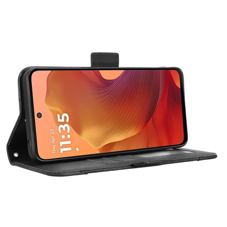 For Motorola Moto G15 4G / G15 Power 4G Leather Case Phone Wallet Cover with Multiple Card Slots - Black