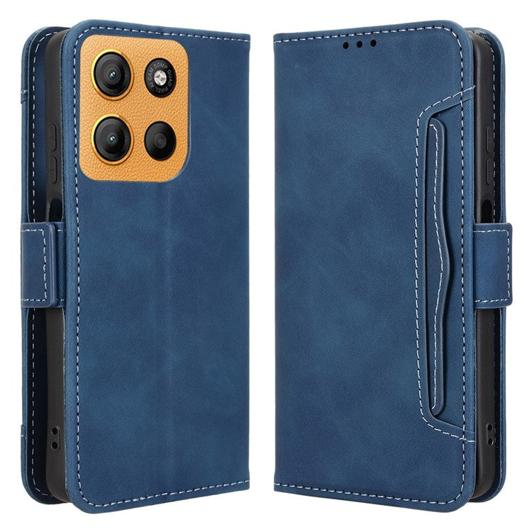 For Motorola Moto G15 4G / G15 Power 4G Leather Case Phone Wallet Cover with Multiple Card Slots - Blue