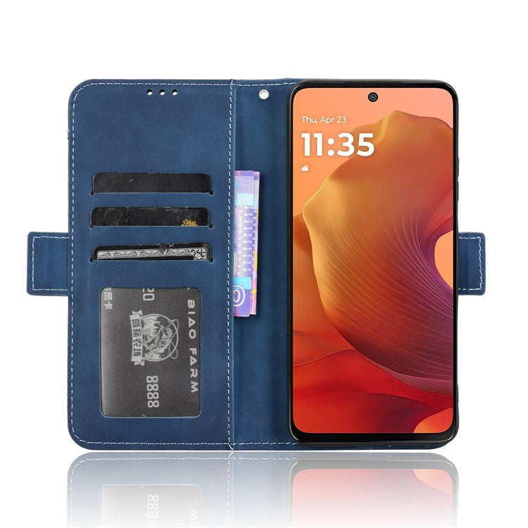 For Motorola Moto G15 4G / G15 Power 4G Leather Case Phone Wallet Cover with Multiple Card Slots - Blue