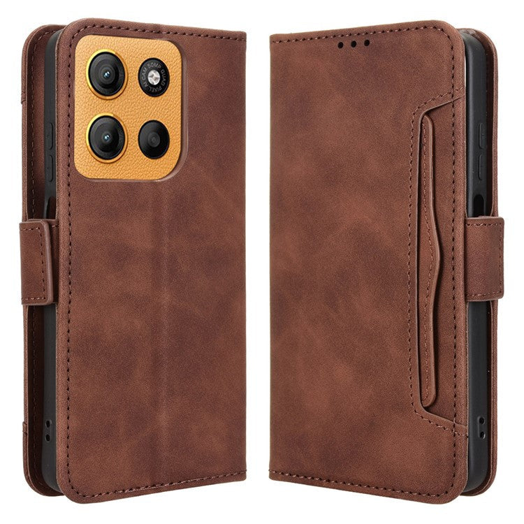 For Motorola Moto G15 4G / G15 Power 4G Leather Case Phone Wallet Cover with Multiple Card Slots - Brown