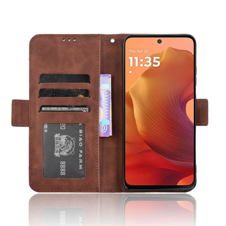 For Motorola Moto G15 4G / G15 Power 4G Leather Case Phone Wallet Cover with Multiple Card Slots - Brown