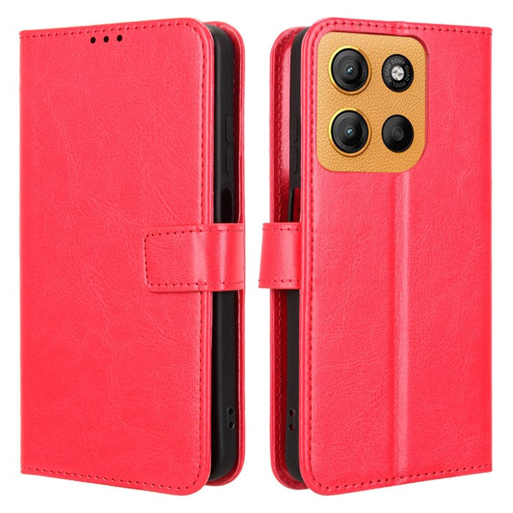For Motorola Moto G15 4G / G15 Power 4G Case Crazy Horse Texture PU Leather Phone Wallet Cover - Red