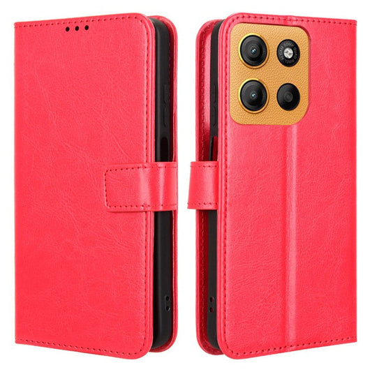 For Motorola Moto G15 4G / G15 Power 4G Case Crazy Horse Texture PU Leather Phone Wallet Cover - Red