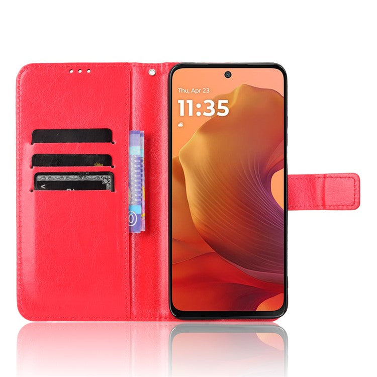 For Motorola Moto G15 4G / G15 Power 4G Case Crazy Horse Texture PU Leather Phone Wallet Cover - Red