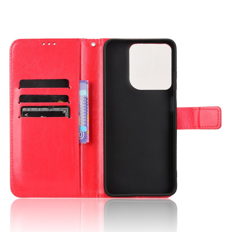 For Motorola Moto G15 4G / G15 Power 4G Case Crazy Horse Texture PU Leather Phone Wallet Cover - Red