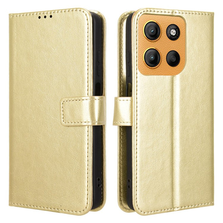 For Motorola Moto G15 4G / G15 Power 4G Case Crazy Horse Texture PU Leather Phone Wallet Cover - Gold