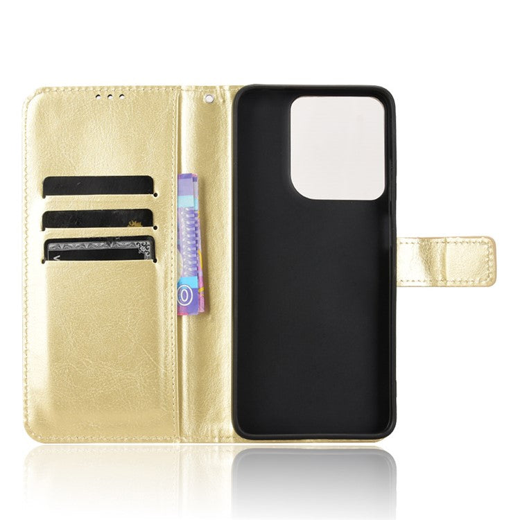 For Motorola Moto G15 4G / G15 Power 4G Case Crazy Horse Texture PU Leather Phone Wallet Cover - Gold